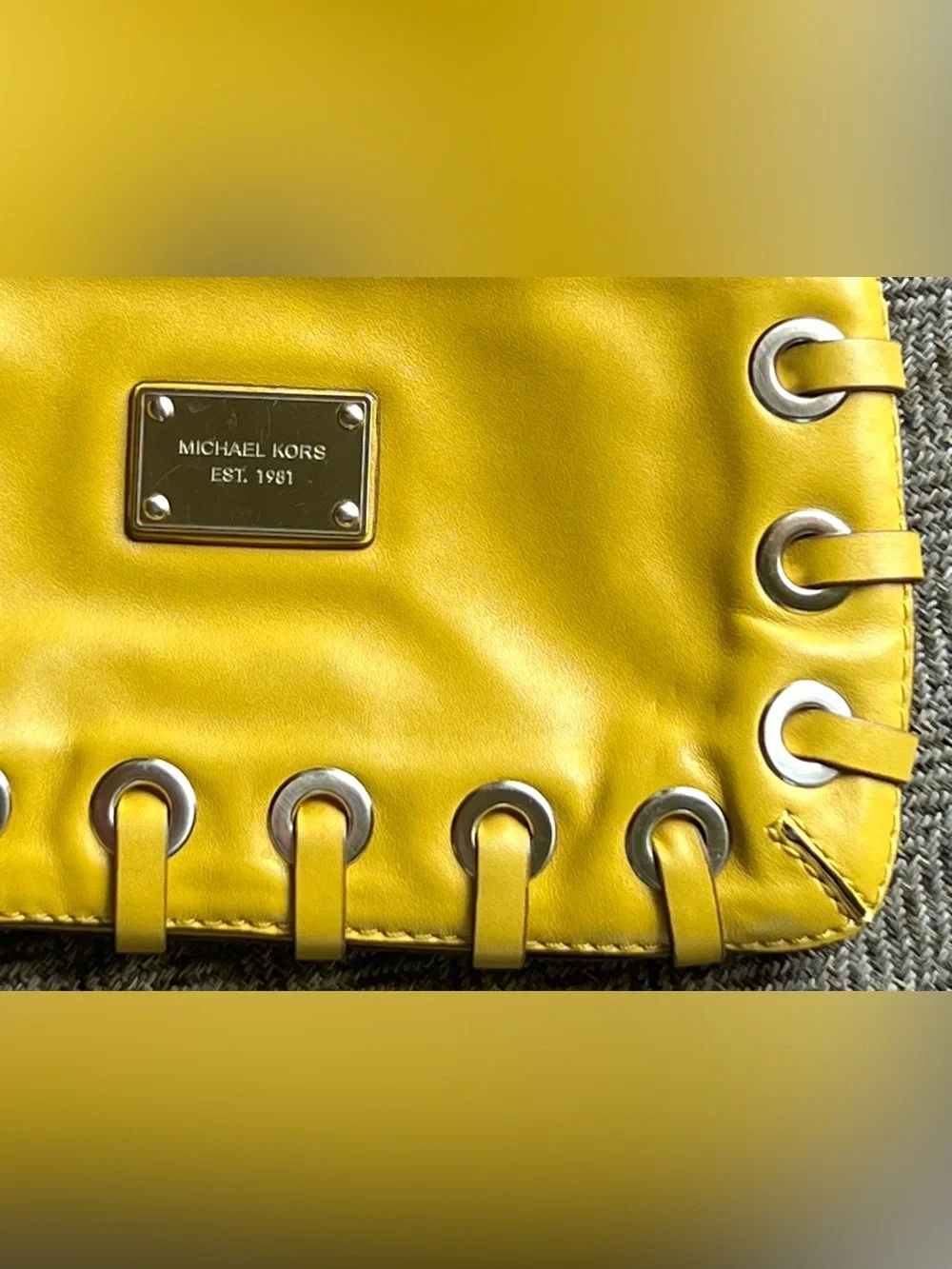 Michael Kors Yellow Leather Shoulder Clutch Bag Tassels